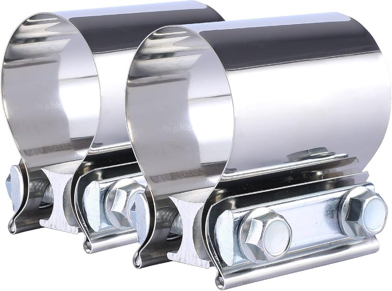 BATONECO 5'' Inch Butt Joint Exhaust Seal Band Clamp,Exhaust Band Clamp T304 Stainless Steel Universal (2 Packs) Metallic - Image 1